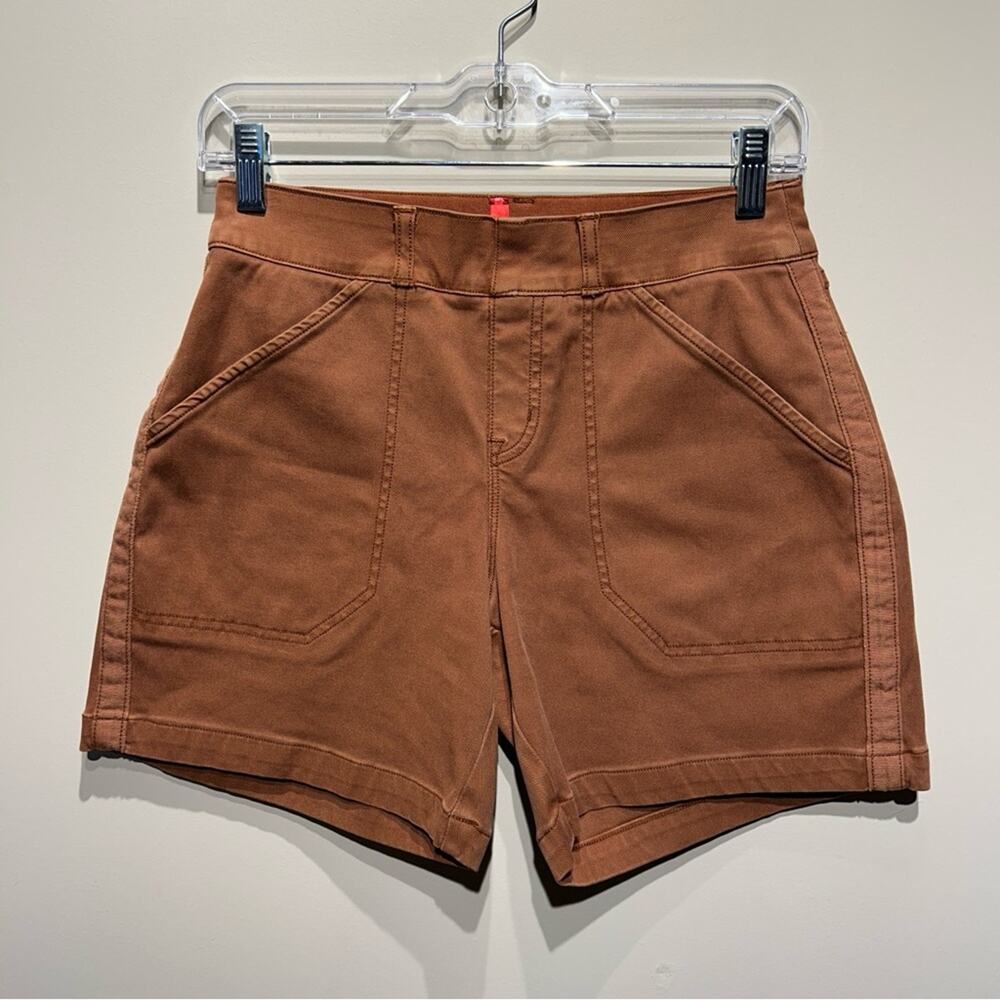 Spanx Rust Red/Orange High Waist 6”-Inseam Stretch Twill Pull-On Shorts Size XS